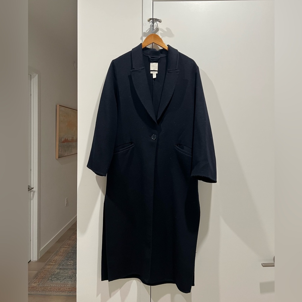 H&M Oversize Wool Blend Navy Blue Coat XS